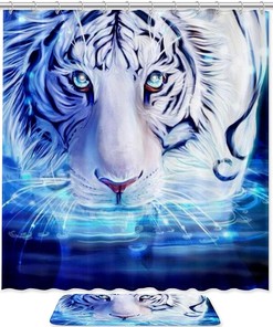 White Tiger Art Waterproof Shower Curtain for Your Bathroom Curtain
