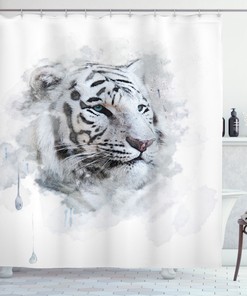 White Tiger Portrait Shower Curtain for Bathroom Decor - Animal Print