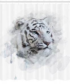 White Tiger Portrait Shower Curtain for Bathroom Decor - Animal Print