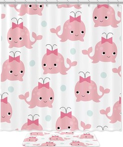 White Whale Shower Curtain with Microfiber Accents - Sea Themed Bathroom Decor