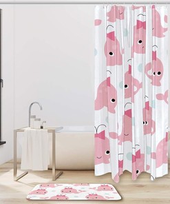 White Whale Shower Curtain with Microfiber Accents - Sea Themed Bathroom Decor