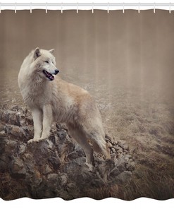 White Wolf on the Rocks Shower Curtain for Bathroom Decor - Animal Print