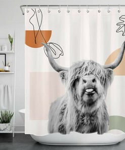 Wild Animal Highland Cow Shower Curtain with Abstract Artwork