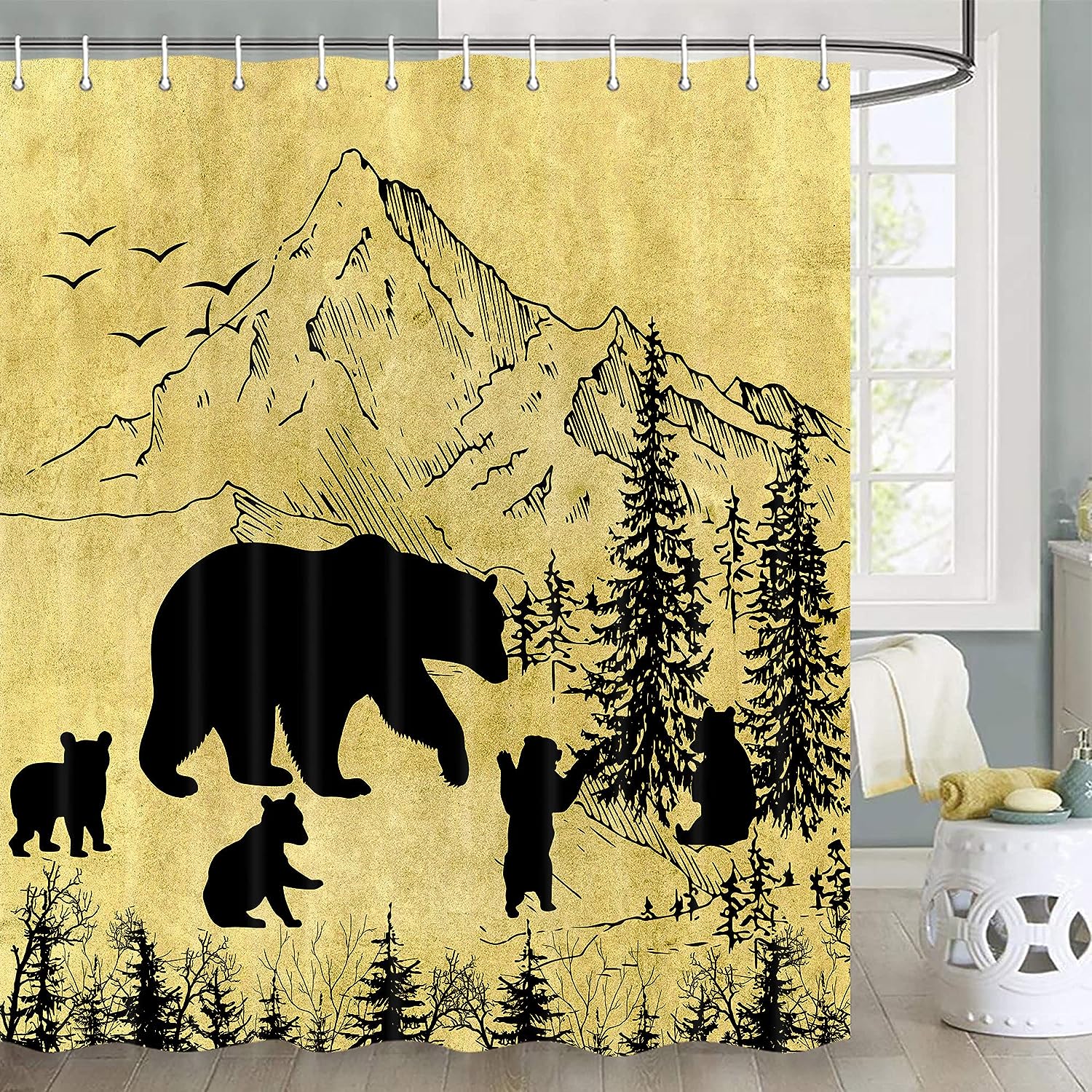 Wild Animals Black Bear Rustic Lodge Shower Curtain for Bathroom Decor