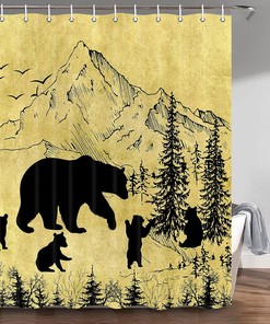 Wild Animals Black Bear Rustic Lodge Shower Curtain for Bathroom Decor