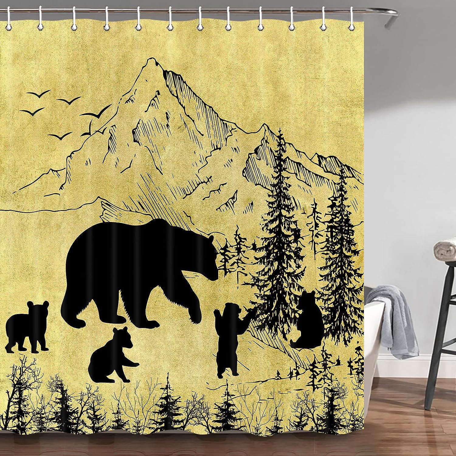 Wild Animals Black Bear Rustic Lodge Shower Curtain for Bathroom Decor