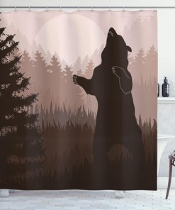 Wild Bear Jungle Silhouette Night Nautical Shower Curtain Green Peach Bathroom Decor