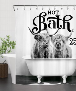 Wild Highland Cow Shower Curtain with Grey Print | Home Decor Bathroom Curtain