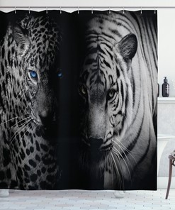 Wild Leopards Shower Curtain - Chic and Exotic Black and White Bathroom Decor with Animal Print