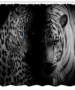 Wild Leopards Shower Curtain - Chic and Exotic Black and White Bathroom Decor with Animal Print
