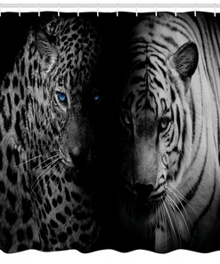 Wild Leopards Shower Curtain - Chic and Exotic Black and White Bathroom Decor with Animal Print