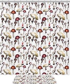 Wild Mushroom Pattern Shower Curtain with Microfiber Accents - Natural Bathroom Decor