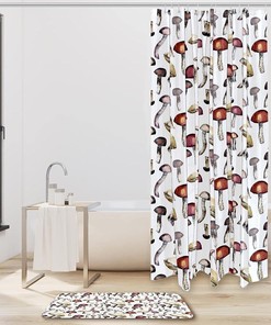 Wild Mushroom Pattern Shower Curtain with Microfiber Accents - Natural Bathroom Decor