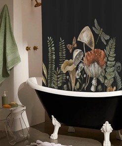 Wild Mushrooms and Plants Print Shower Curtain for Modern Bathroom Decor