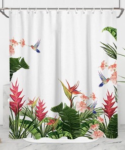 Wildflower Hummingbird Floral Spring Bird Botanical Shower Curtain with Tropical Plant Design - Perfect for Bathroom