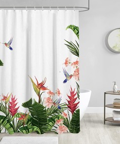 Wildflower Hummingbird Floral Spring Bird Botanical Shower Curtain with Tropical Plant Design - Perfect for Bathroom