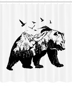 Wildlife Mammal Silhouette Shower Curtain with Bear Print for Bathroom