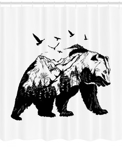 Wildlife Mammal Silhouette Shower Curtain with Bear Print for Bathroom