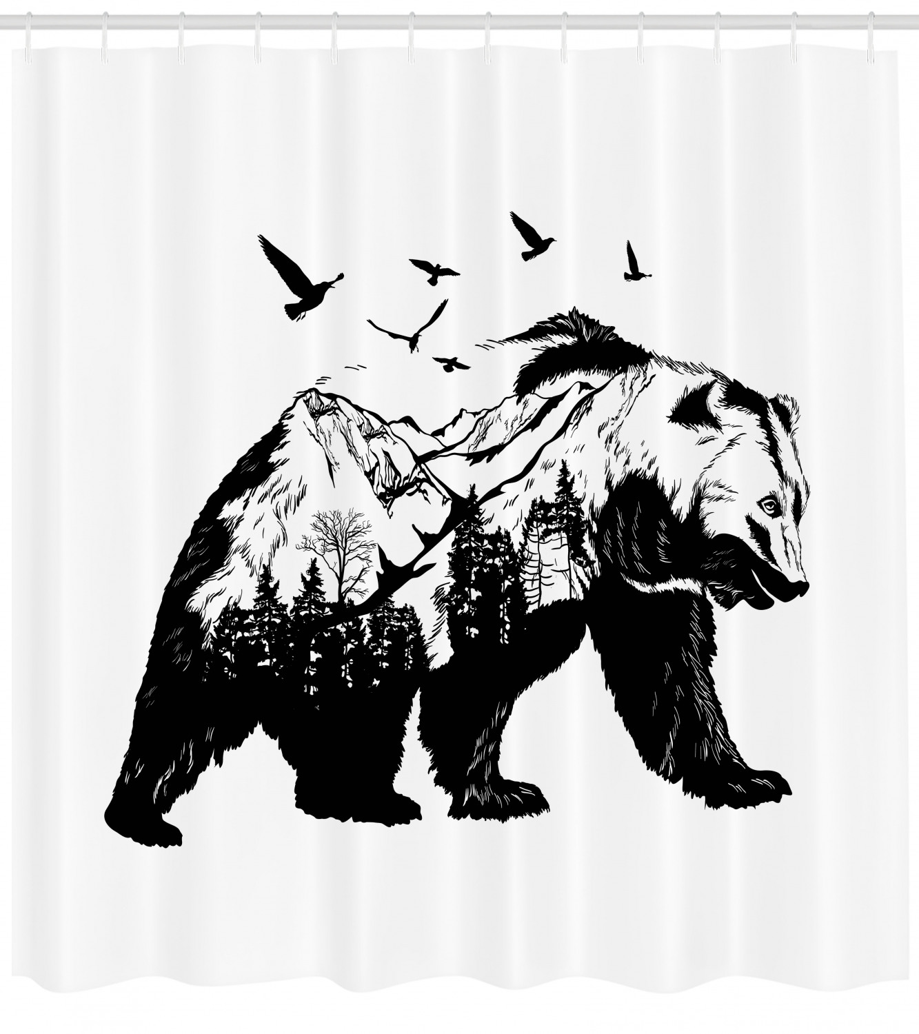 Wildlife Mammal Silhouette Shower Curtain with Bear Print for Bathroom