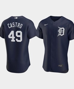 Willi Castro 49 Detroit Tigers Team Logo Navy Alternate Jersey