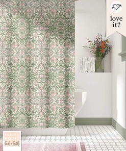 William Morris Floral Shower Curtain - Art Nouveau Green Pink Vintage Bathroom Decor