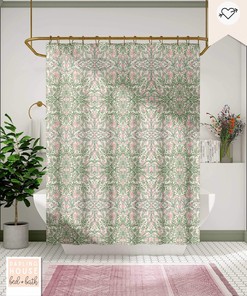 William Morris Floral Shower Curtain - Art Nouveau Green Pink Vintage Bathroom Decor