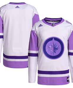 Winnipeg Jets Adidas Hockey Fights Cancer Primegreen Authentic Blank Practice Jersey - White/purple Nhl