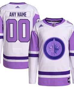 Winnipeg Jets Adidas Hockey Fights Cancer Primegreen Authentic Custom Jersey - White/purple Custom Jerseys Nhl