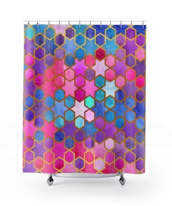 Winter Woods Deers Colorful Birds Shower Curtain - Abstract Design with Nature Theme and Waterproof Fabric 