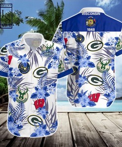 Wisconsin Badgers Green Bay Packers Milwaukee Brewers Hawaiian Shirt