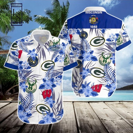 Wisconsin Badgers Green Bay Packers Milwaukee Brewers Hawaiian Shirt