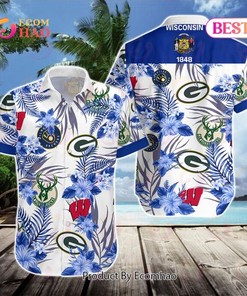 Wisconsin Badgers Green Bay Packers Milwaukee Brewers Milwaukee Bucks Wisconsin Sports Hawaiian Shirt