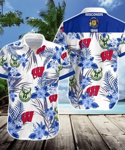 Wisconsin Badgers Milwaukee Bucks Hawaiian Shirt Ver 1