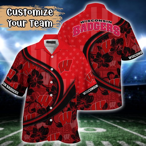 Wisconsin Badgers NCAA US Flag Flower Hawaii Shirt For Fans
