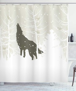 Wolf Howl Shower Curtain Bathroom Decor in Green Eggshell, Bathroom Decor