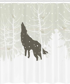 Wolf Howl Shower Curtain Bathroom Decor in Green Eggshell, Bathroom Decor