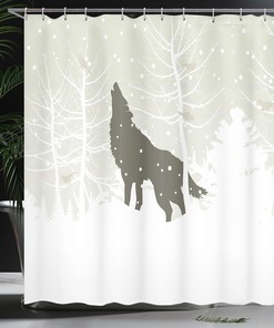 Wolf Howl Shower Curtain Bathroom Decor in Green Eggshell, Bathroom Decor