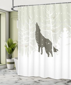 Wolf Howl Shower Curtain Bathroom Decor in Green Eggshell, Bathroom Decor