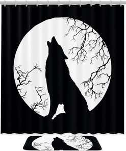Wolf Howling at The Moon Shower Curtain for Mysterious Bathroom Decor