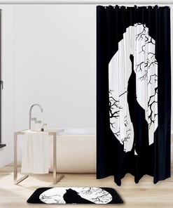Wolf Howling at The Moon Shower Curtain for Mysterious Bathroom Decor