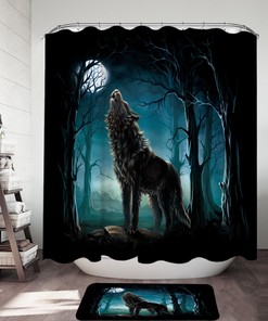 Wolf Howling at a Moon and Forest Waterproof Shower Curtain for Bathroom Decor - Home Decor