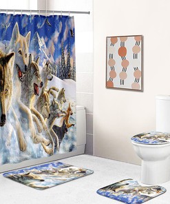 Wolf Pack Mountain Forest Animal Shower Curtain for Bathroom Decor