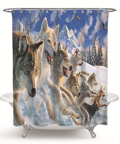 Wolf Pack Mountain Forest Animal Shower Curtain for Bathroom Decor
