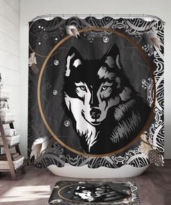 Wolf Portrait Black and White Shower Curtain for Bathroom Decor