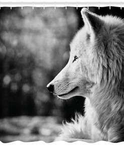 Wolf Portrait Shower Curtain - Regal and Elegant Black and White Bathroom Decor with Animal Print