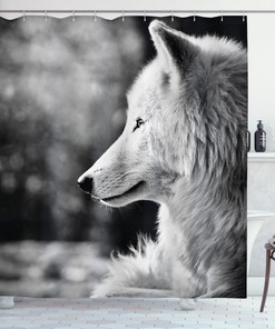 Wolf Portrait Shower Curtain - Regal and Elegant Black and White Bathroom Decor with Animal Print