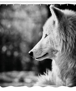 Wolf Portrait Shower Curtain - Regal and Elegant Black and White Bathroom Decor with Animal Print