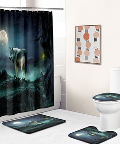 Wolf Shower Curtain - Above The Moon Waterproof Fabric for Your Bathroom Decor