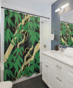 Wolf Skull Bathtub Curtain with Green Pattern for Wild Bathroom Decor