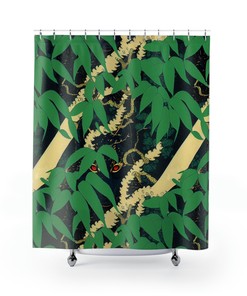Wolf Skull Bathtub Curtain with Green Pattern for Wild Bathroom Decor